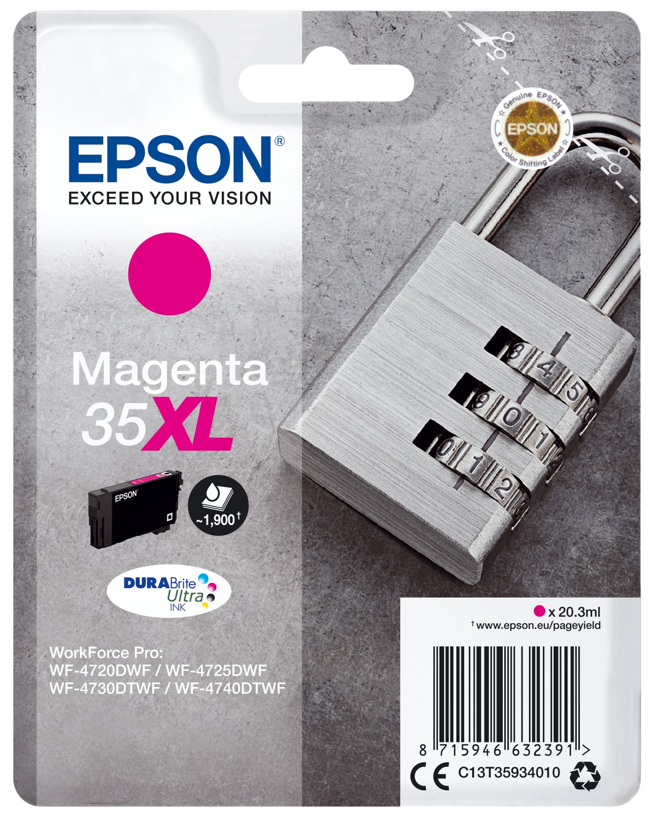 Epson Padlock Singlepack Magenta 35XL DURABrite Ultra Ink Epson Padlock Singlepack Magenta 35XL DURABrite Ultra Ink