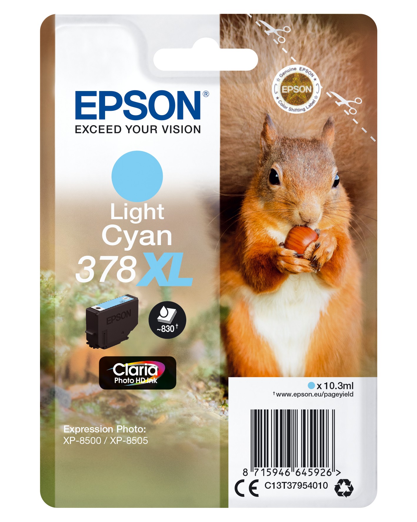 Epson Squirrel Singlepack Light Cyan 378XL Claria Photo HD Ink Epson Squirrel Singlepack Light Cyan 378XL Claria Photo HD Ink
