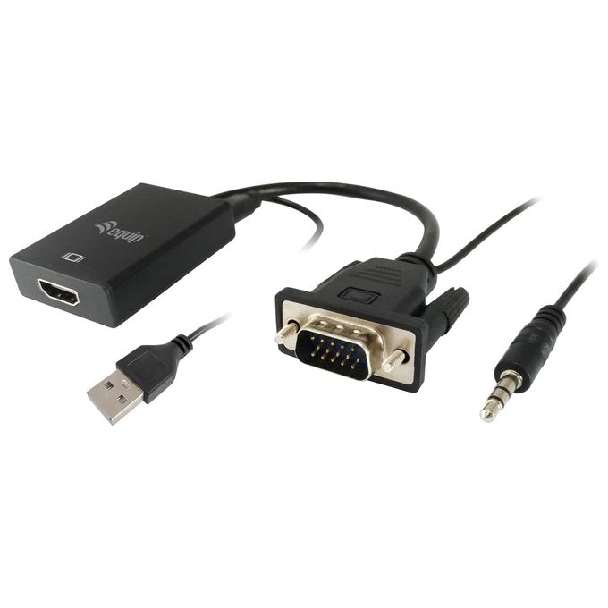 Equip 119038 Cavo e Adattatore Video 0.2mt Vga (D-Sub) 3.5mm Dvi-D Usb Nero
