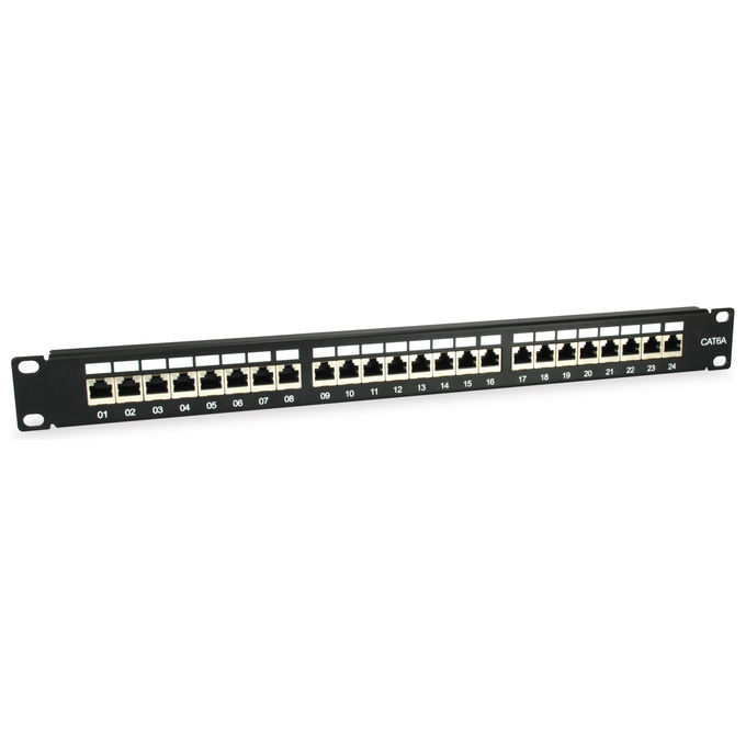 Equip Patch Panel 24 porte RJ45 Cat6a Schermato Nero 1U Rack per Rete Ethernet