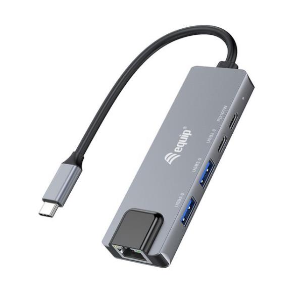 Equip Usb-C To 2.5G Ethernet + 3 Port USB3.2 Gen1 Hubs Adapter With Pd 100W 133496