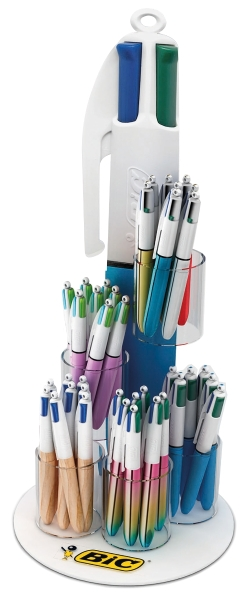 Espositore Bic 4 Colors da 60 penne a sfera a scatto - Punta media da 10 mm - Inchiostro a base di olio - 4 colori - Design assortiti Espositore Bic 4 Colors da 60 penne a sfera a scatto - Punta media da 10 mm - Inchiostro a base di olio - 4 colori - Design assortiti