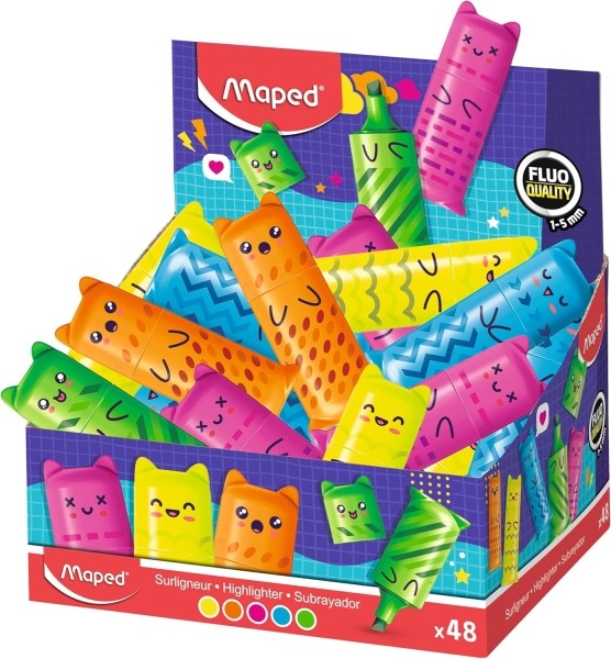 Espositore Maped Kawaii con 48 mini pennarelli fluorescenti al neon - Divertenti disegni Kawaii - Tratto da 1 a 5 mm - Ideali per sottolineare ed evidenziare - Colori assortiti Espositore Maped Kawaii con 48 mini pennarelli fluorescenti al neon - Divertenti disegni Kawaii - Tratto da 1 a 5 mm - Ideali per sottolineare ed evidenziare - Colori assortiti
