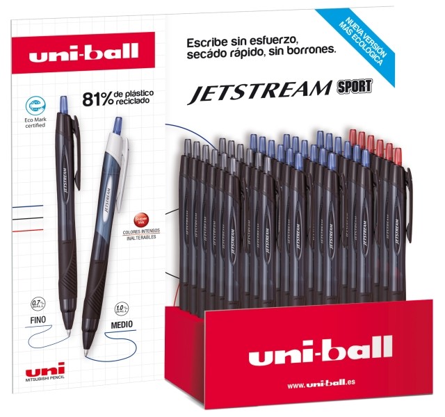 Espositore sportivo Uni-ball SXN-157E JetStream con 36 penne retrattili - Punta a sfera da 07 mm - Inchiostro pigmentato resistente all'acqua e alla luce - Asciugatura istantanea - Colori assortiti Espositore sportivo Uni-ball SXN-157E JetStream con 36 penne retrattili - Punta a sfera da 07 mm - Inchiostro pigmentato resistente all'acqua e alla luce - Asciugatura istantanea - Colori assortiti