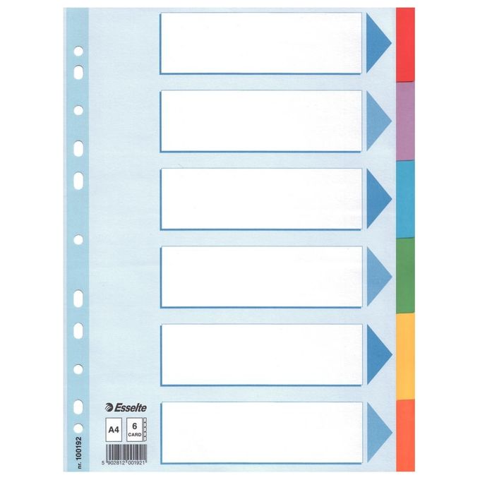 Esselte 100192 Intercalare in cartoncino A4 con 6 tasti colorati neutri formato A4 certificato Blue Angel colore Multicolore