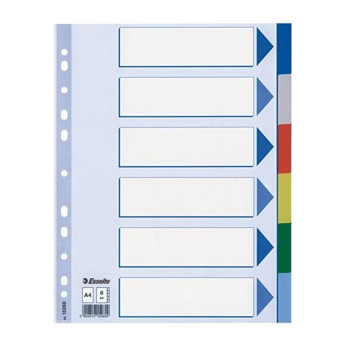 Esselte 15260 Intercalare in Polipropilene con 6 Tasti Colorati Formato A4 colore Multicolore