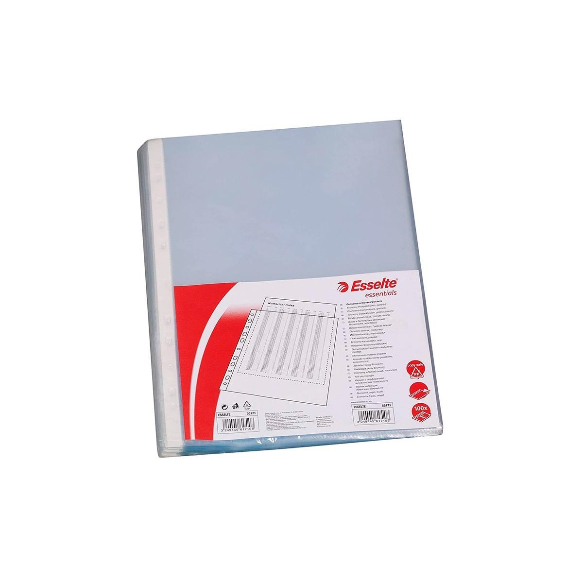Esselte Confezione da 100 Copertine Porta Documenti Multiforo - Formato A4 - 16 Fori - 80 Micron - Colore Trasparente