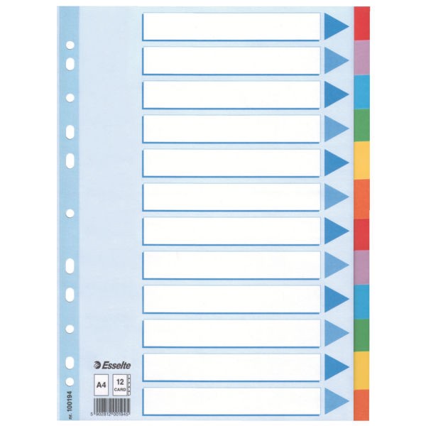 Esselte Multi-coloured Cardboard Dividers divisore 10 pz