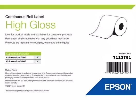 Etichette Epson High Gloss - Rotolo continuo: 102 mm x 33 m