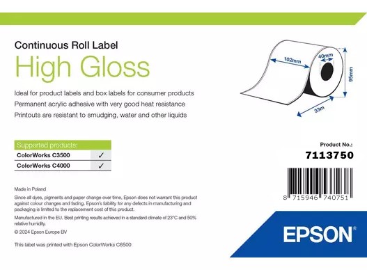 Etichette Epson High Gloss - Rotolo continuo: 102 mm x 33 m