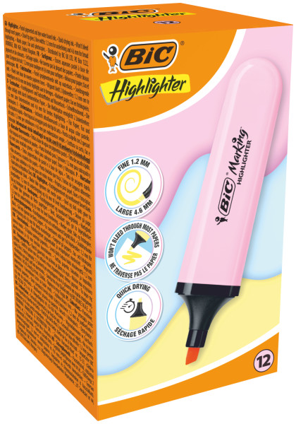 Evidenziatore Bic a punta piatta fluorescente - Punta a scalpello - Tratto da 120 a 460 mm - Inchiostro a base d'acqua - Rosa pastello