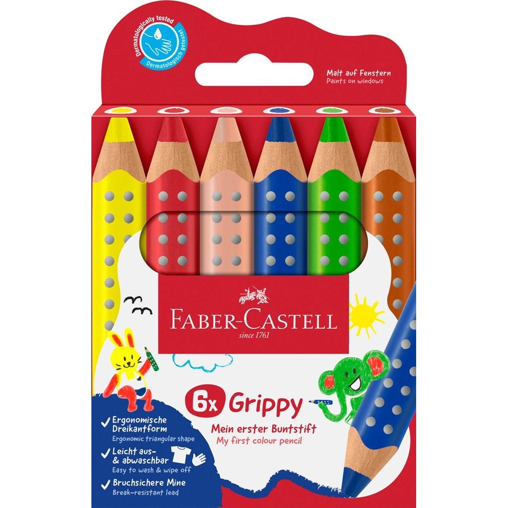 Faber-Castell 110630 pastello colorato Blu Verde Arancione Rosa Rosso Giallo 6 pz