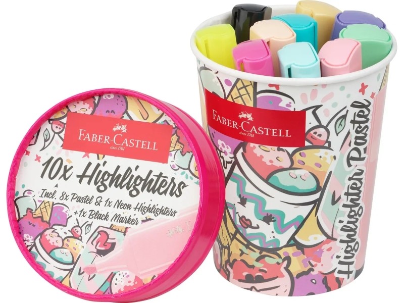 Faber-Castell Textliner 46 Pastel confezione da 10 pennarelli fluorescenti - Design a vaschetta di gelato - Punta a scalpello - Tratto da 1 mm a 5 mm - Inchiostro a base d'acqua - Colori assortiti Faber-Castell Textliner 46 Pastel confezione da 10 pennarelli fluorescenti - Design a vaschetta di gelato - Punta a scalpello - Tratto da 1 mm a 5 mm - Inchiostro a base d'acqua - Colori assortiti