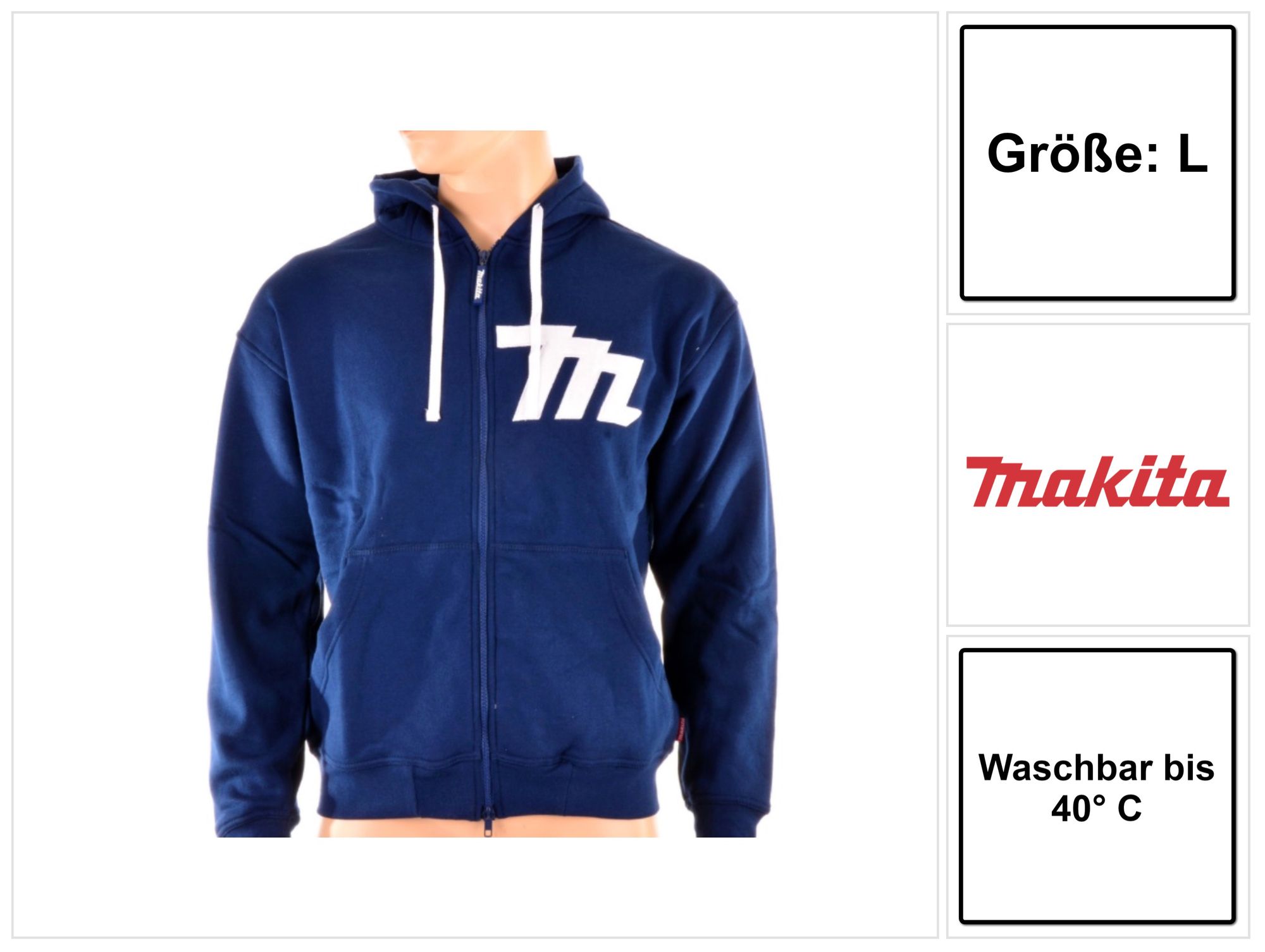 Felpa Con Cappuccio Con Zip Taglia L Blu (98p145) - Makita Felpa Con Cappuccio Con Zip Taglia L Blu (98p145) - Makita