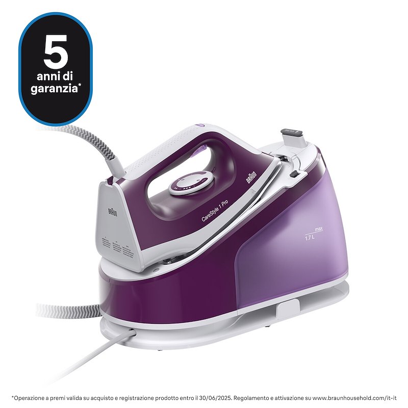 FERRO A CALDAIA BRAUN Carestyle 1 PRO IS1514VI, Potenza 2200 W, pompa 6 bar, Vapore continuo fino a 400 g/min, Sistema anticalcare integrato, Capacità serbatoio 1,7 l, Piastra in SuperCeramic