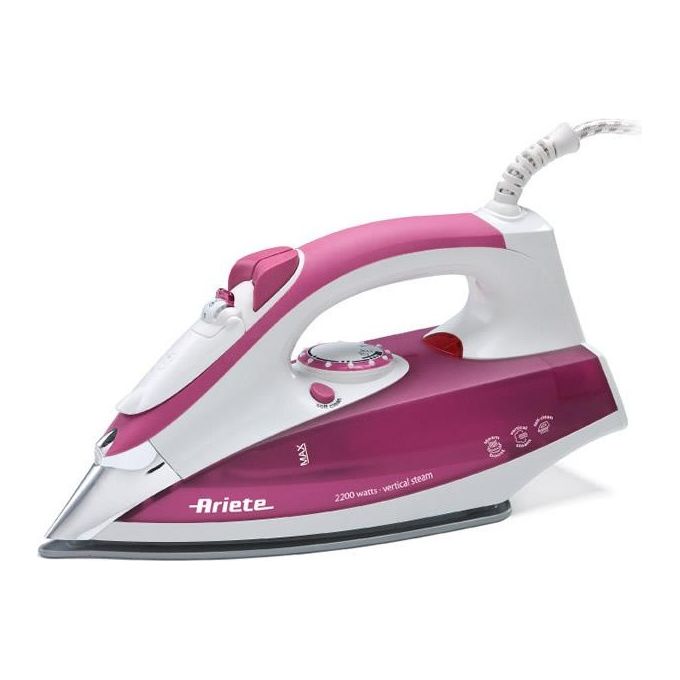 FERRO A VAPORE ARIETE 2200 W, Potenza massima Colpo di vapore 156 g/min, Vapore continuo fino a 20 Serbatorio acqua 280 ml, Sistema anticalcare integrato, Piastra in - acciaio inox