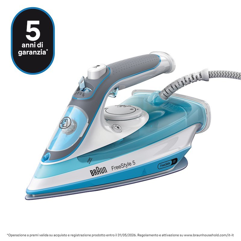 FERRO A VAPORE BRAUN SI5006BL, Potenza massima 2600 W, Colpo di vapore 180 g/min, Vapore continuo fino a 50 Serbatorio acqua 300 ml, Sistema anticalcare integrato, Piastra in Ceramica