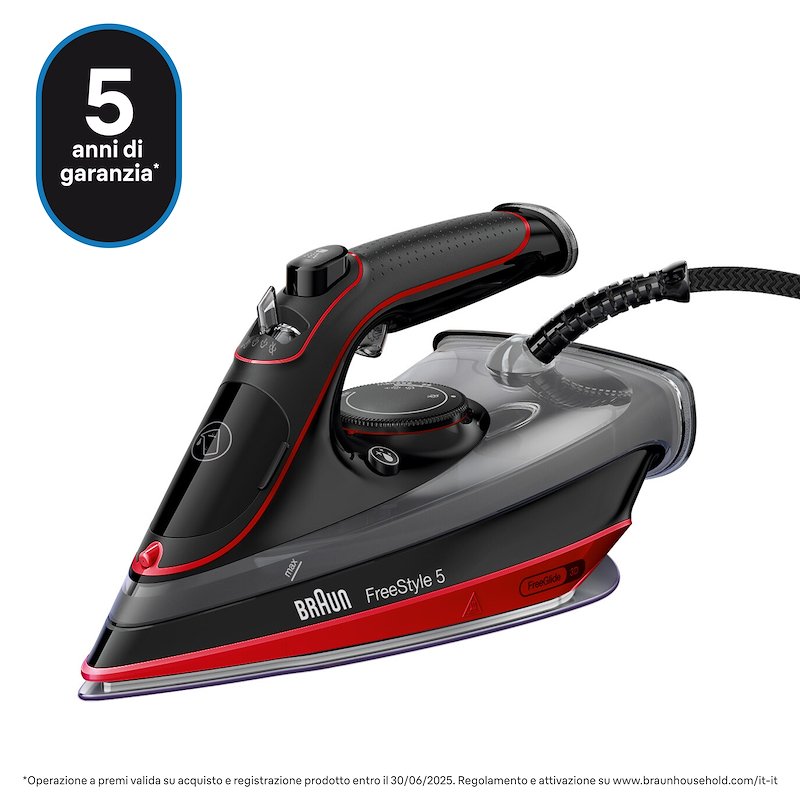 FERRO A VAPORE BRAUN SI5057RD TexStyle 5, Potenza massima 2700 W, Colpo di vapore 220 g/min, Vapore continuo fino a 50 Serbatorio acqua 300 ml, Sistema anticalcare integrato, Piastra in SuperCeramic