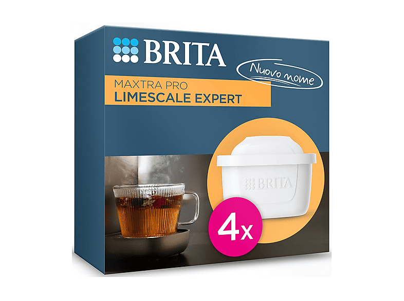 Filtro acqua rubinetto BRITA MAXTRA PRO Limescale Expert confezione da 4 filtri - Riduzione del calcare extra, ideale per bevande calde, compatibile con caraffa filtrante