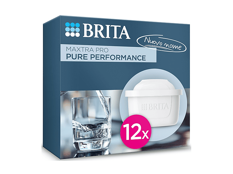 Filtro acqua rubinetto BRITA MAXTRA PRO Pure Performance (ex All-in-1) confezione da 12 filtri - Riduce cloro, calcare, PFAS e metalli, compatibile con caraffa filtrante