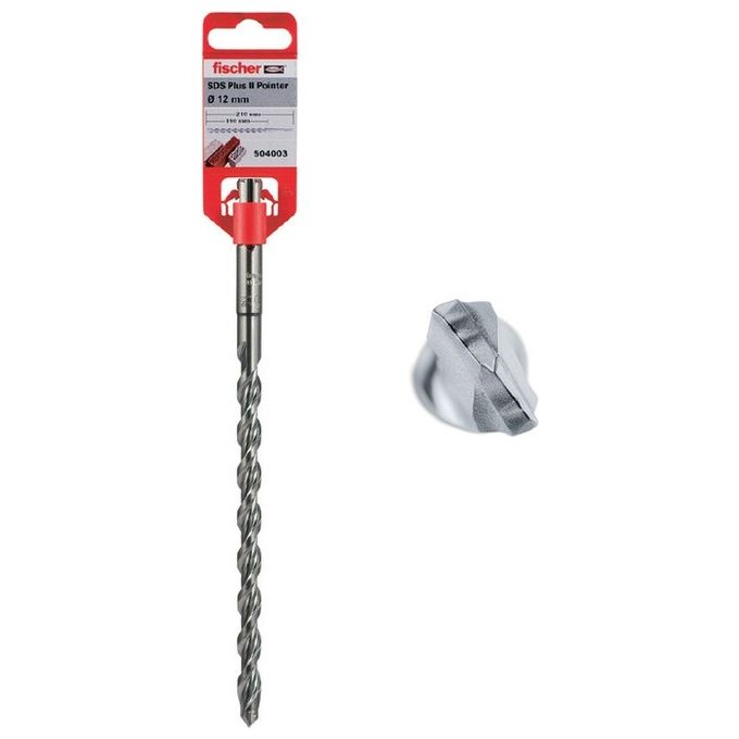 Fischer 531830 SDS Plus II Punta per Calcestruzzo Diametro 16 mm Lunghezza 400 mm Lunghezza Totale 450 mm Attacco SDS Plus colore Nero