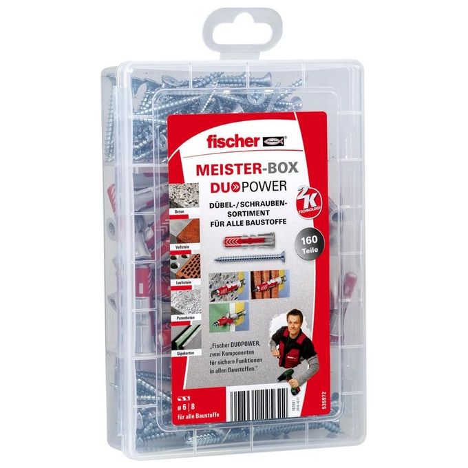 Fischer 535972 MeisterBox DuoPower Tasselli Universali con Viti Set 160 pz 6x30 mm 8x40 mm colore Grigio