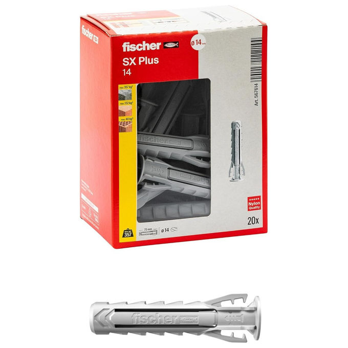 Fischer 567614 SX Plus Tassello Universale Nylon Espansione 4 Settori 14x70 mm 20 pz colore Grigio