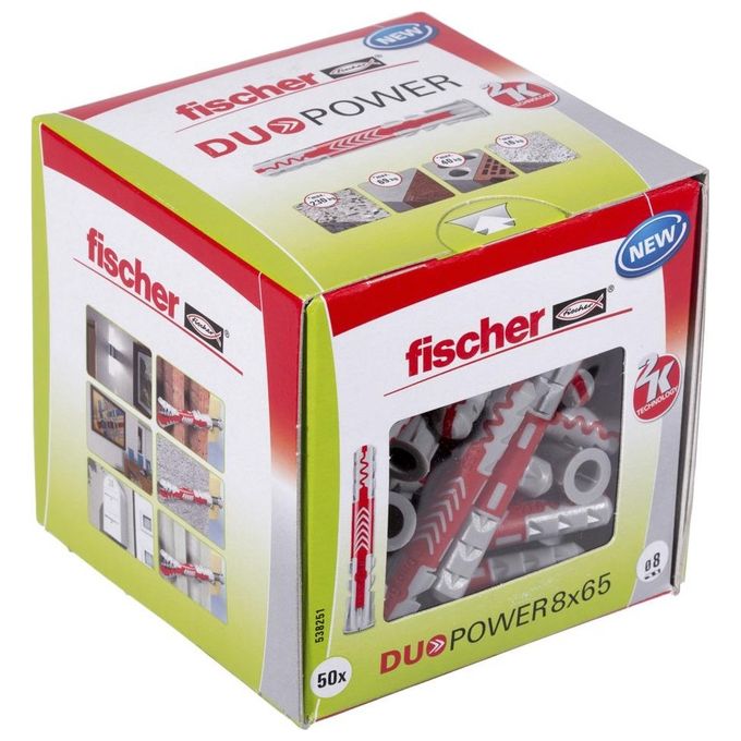 Fischer DUOPOWER 8X65 Tassello Universale 8 mm 65 mm Nylon 2 componenti 50 pezzi colore Grigio