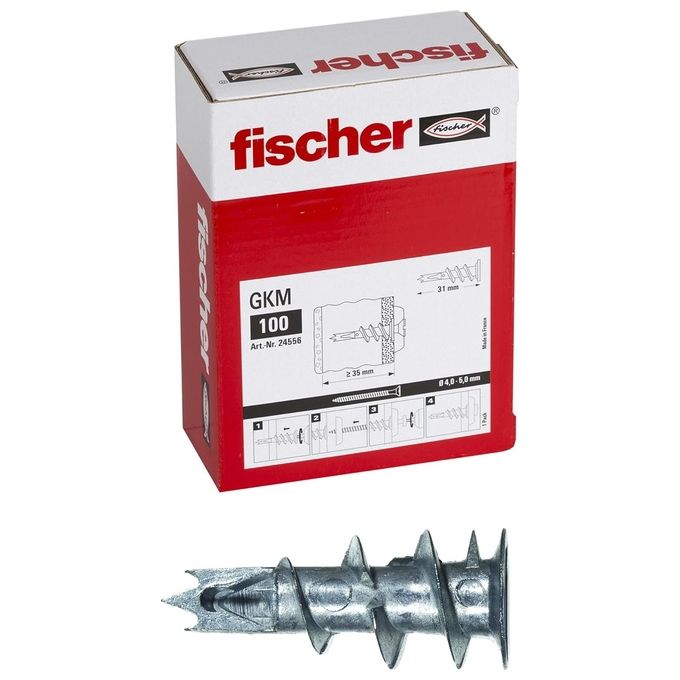 Fischer GKM Tassello Metallico per Cartongesso Autofilettante 100 pz Lunghezza 31 mm Diametro Vite 4-5 mm colore Nero
