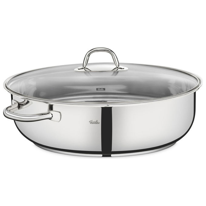 Fissler 033-701-38-000-0 Rostiera Ovale Acciaio Inox 8.8 L 38 cm con Coperchio in Vetro Compatibile Induzione