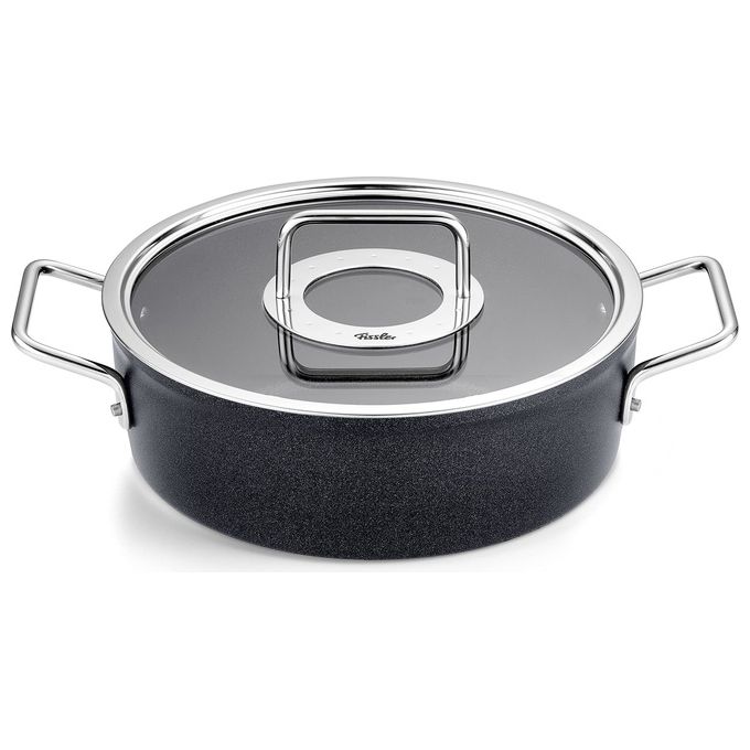 Fissler 156-125-24-000-0 Adamant Casseruola Bassa 24 cm 3,1 L Antiaderente con Coperchio in Vetro Compatibile Induzione colore Nero