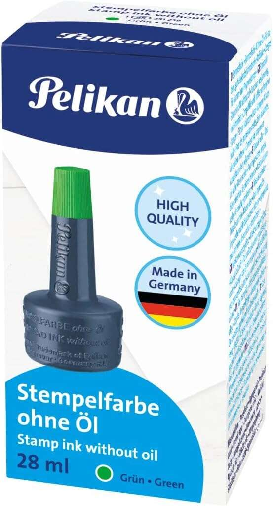 Flacone di inchiostro Pelikan per tamponi per timbri 28 ml - Senza olio - Asciugatura rapida - Impermeabile - Verde intenso Flacone di inchiostro Pelikan per tamponi per timbri 28 ml - Senza olio - Asciugatura rapida - Impermeabile - Verde intenso
