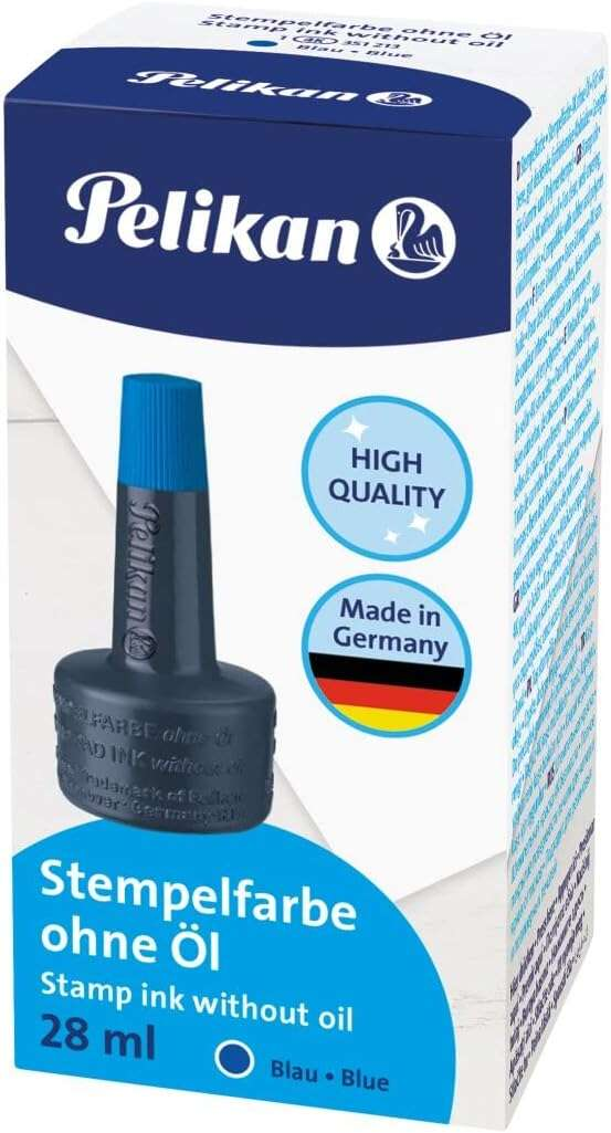 Flacone di inchiostro Pelikan per timbri 28 ml - Senza olio - Asciugatura rapida - Resistente all'acqua - Blu intenso Flacone di inchiostro Pelikan per timbri 28 ml - Senza olio - Asciugatura rapida - Resistente all'acqua - Blu intenso