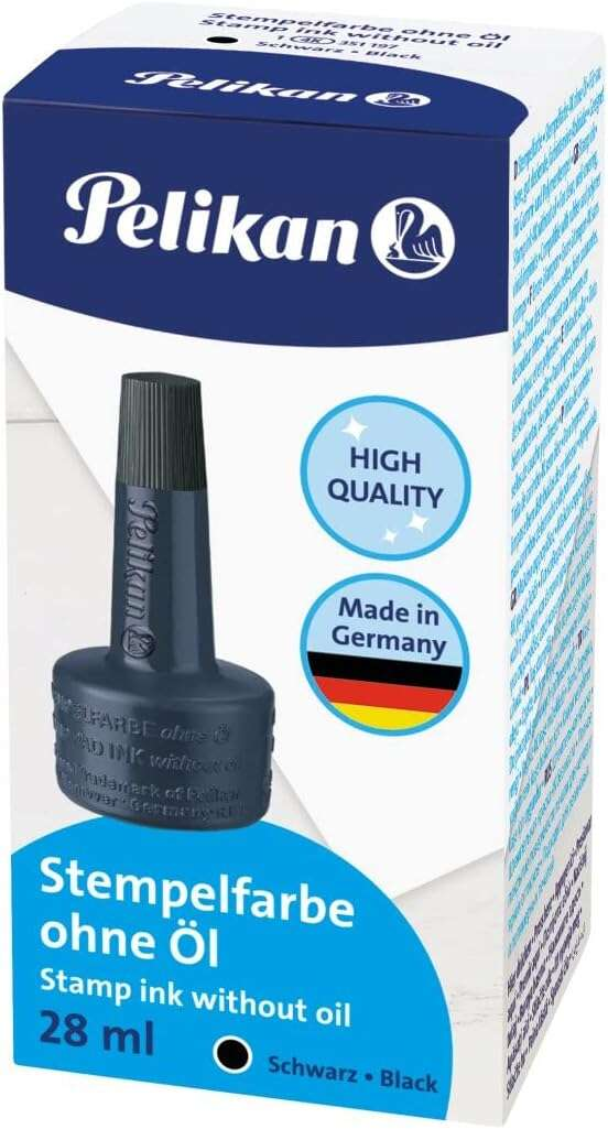 Flacone di inchiostro Pelikan per timbri 28 ml - Senza olio - Asciugatura rapida - Resistente all'acqua - Nero Flacone di inchiostro Pelikan per timbri 28 ml - Senza olio - Asciugatura rapida - Resistente all'acqua - Nero