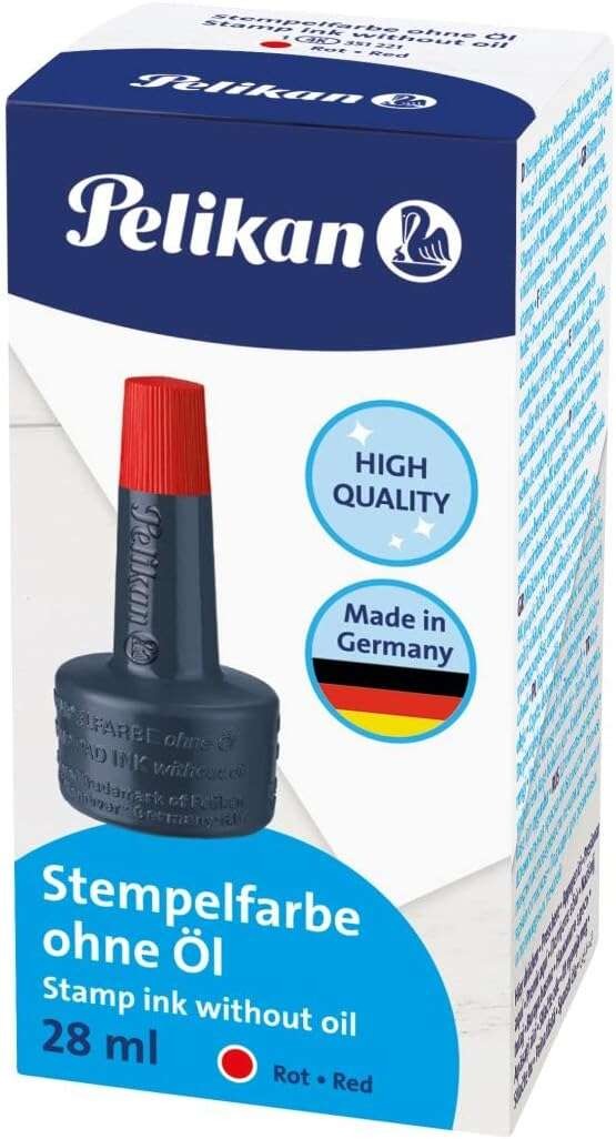 Flacone di inchiostro Pelikan per timbri 28 ml - Senza olio - Asciugatura rapida - Resistente all'acqua - Rosso intenso Flacone di inchiostro Pelikan per timbri 28 ml - Senza olio - Asciugatura rapida - Resistente all'acqua - Rosso intenso