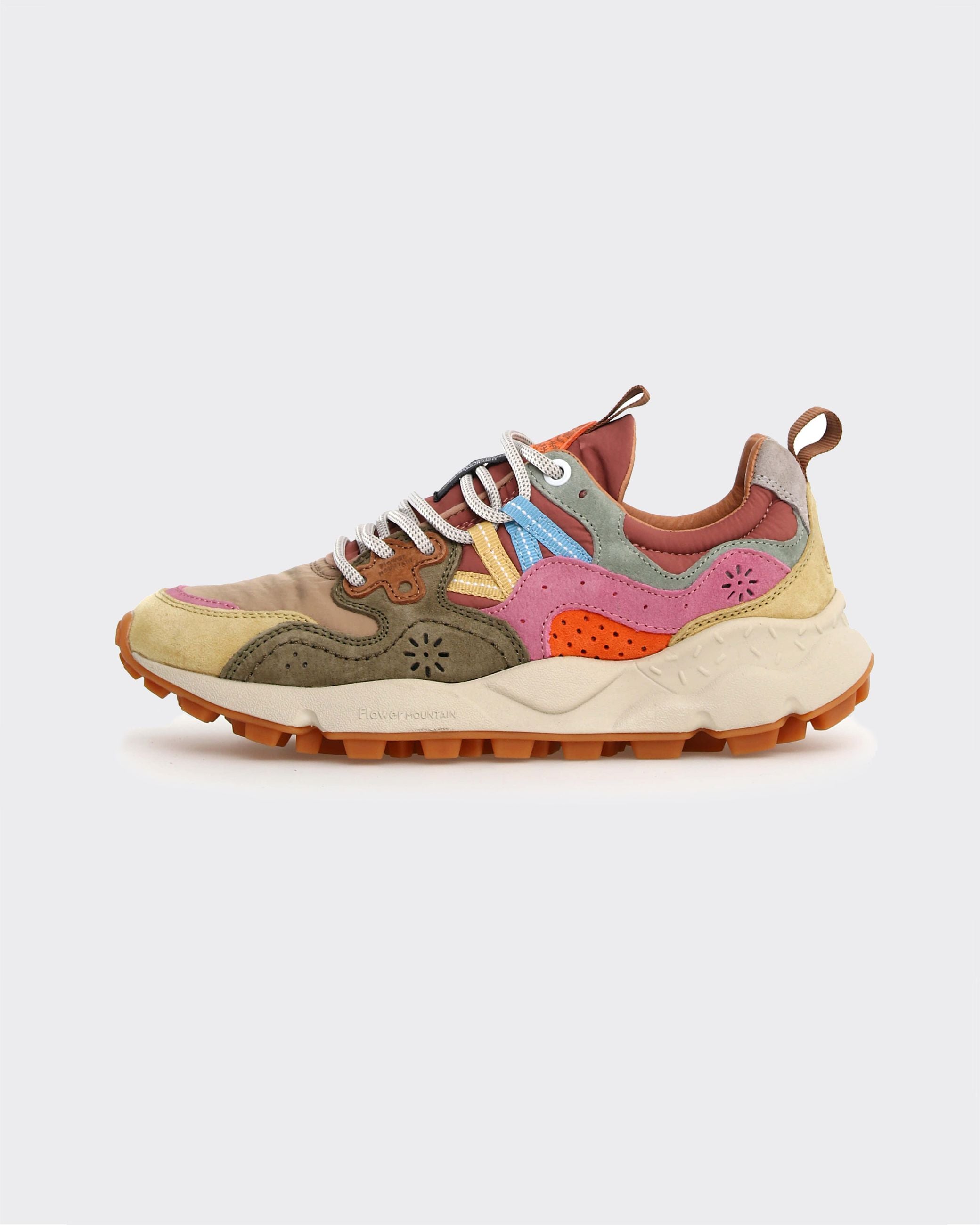 Flower Mountain Sneakers Yamano 3 Woman Suede-Nylon Cream/Military/Pink