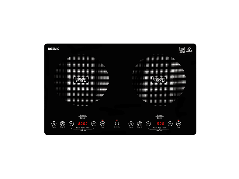 FORNETTO ELETTRICO KOENIC KIP 352925, Assorbimento potenza 2000 W, Zone di cottura 2, Dimensione prima piastra 220 mm, Black