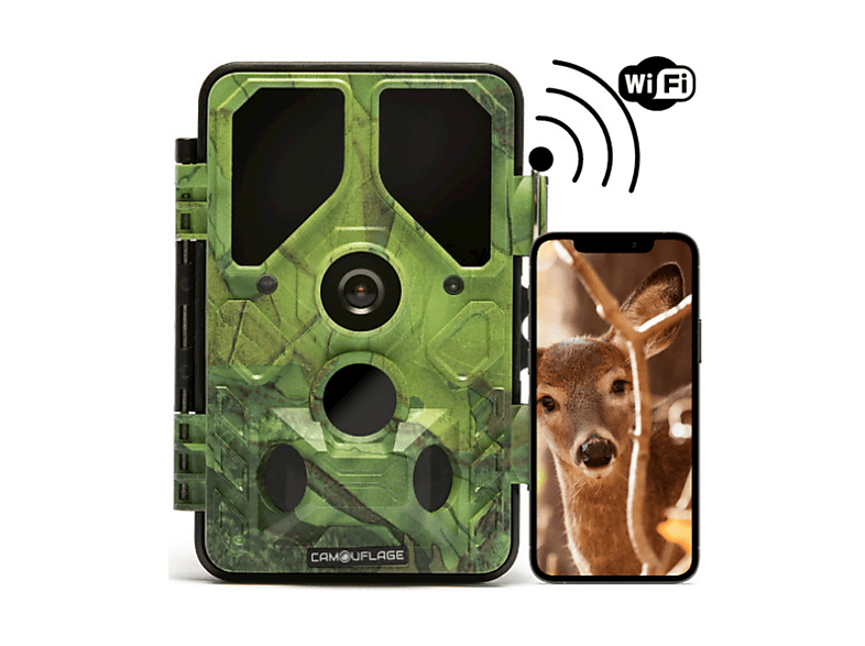 FOTOTRAPPOLA CAMOUFLAGE EZ45 WiFi telecamera mimetica con APP, visione diurna e notturna, 24 MP, Video Full-HD (30FPS), Tempo di attivazione: 0,4 secondi, Angolo Visuale: 80°