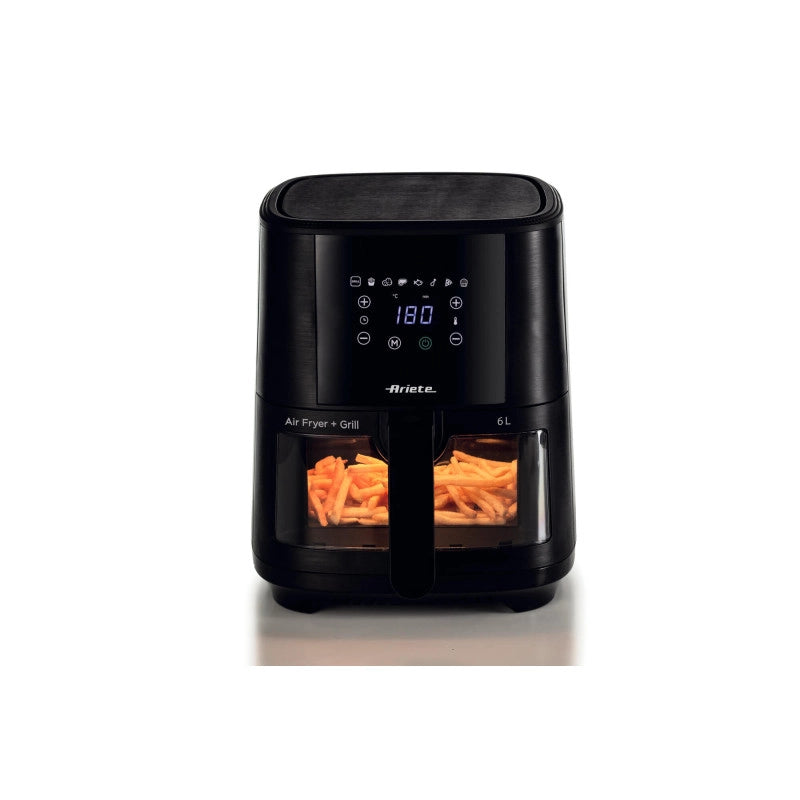 Friggitrice ad aria 1300W, 6L, 2,5kg, 8 programmi preimpostati, cestello trasparente - Nero