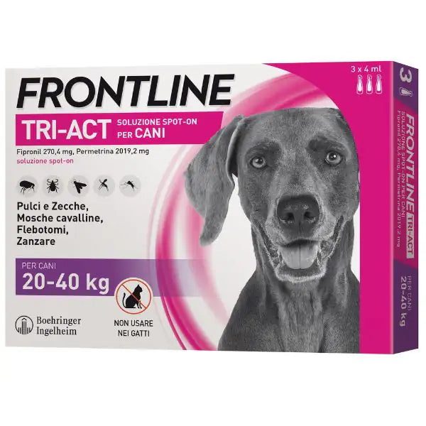 Frontline Tri-Act Antiparassitario Per Cani 20-40Kg Contro Parassiti E Insetti Volanti 3 Pipette