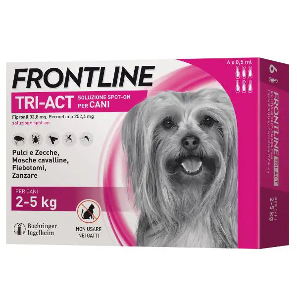 Frontline Tri-Act x6 Pipette, Antiparassitario Per Cani e Cuccioli (Taglia XS 2-5Kg) Contro Pulci, Zecche, Zanzare, Pappataci e Leishmaniosi