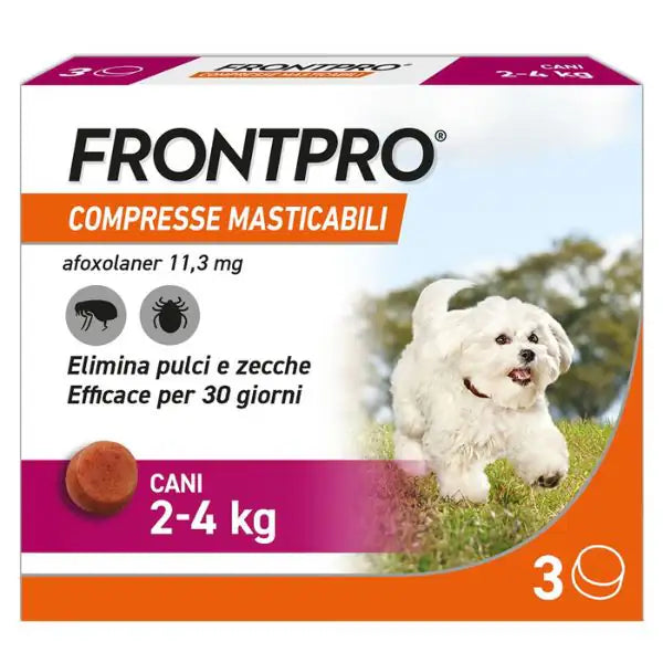 FRONTPRO Antiparassitario Per Cani 2-4Kg Contro Pulci E Zecche 3 Compresse Masticabili