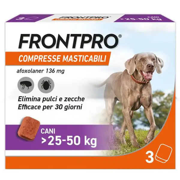 FRONTPRO Contro Pulci E Zecche Per Cani 25-50 Kg 3 Compresse Masticabili