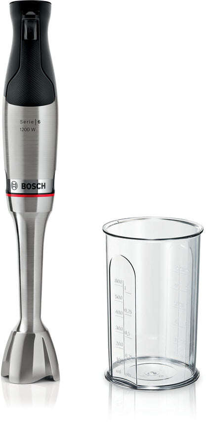 Frullatore a immersione BOSCH MSM6M810, Potente Motore da 1200 W, Impugnatura Ergonomica, Regolazione Dinamica della Velocità, Lame in Acciaio Inox, Bicchiere Graduato,