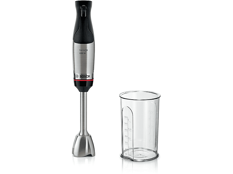Frullatore ad immersione BOSCH MSM6M610, 1000 W, Impugnatura Ergonomica, Regolazione Dinamica della Velocità, Lame in Acciaio Inox, Bicchiere Graduato,