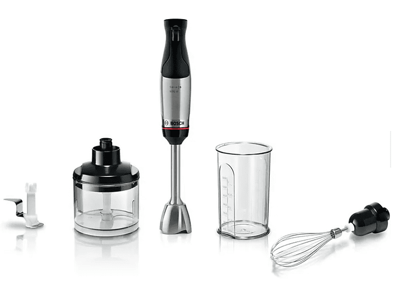 Frullatore ad immersione BOSCH MSM6M622, 1000 W, Impugnatura Ergonomica, Regolazione Dinamica della Velocità, Lame in Acciaio Inox, Tritatutto, Tritaghiaccio e Frusta, Bicchiere Graduato,