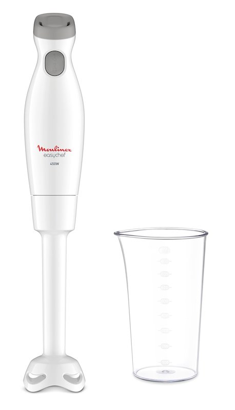 Frullatore ad immersione MOULINEX DD45A1, 450W, con recipiente graduato da 0.8l, 2 velocità, accessori lavabili in lavastoviglie, bianco