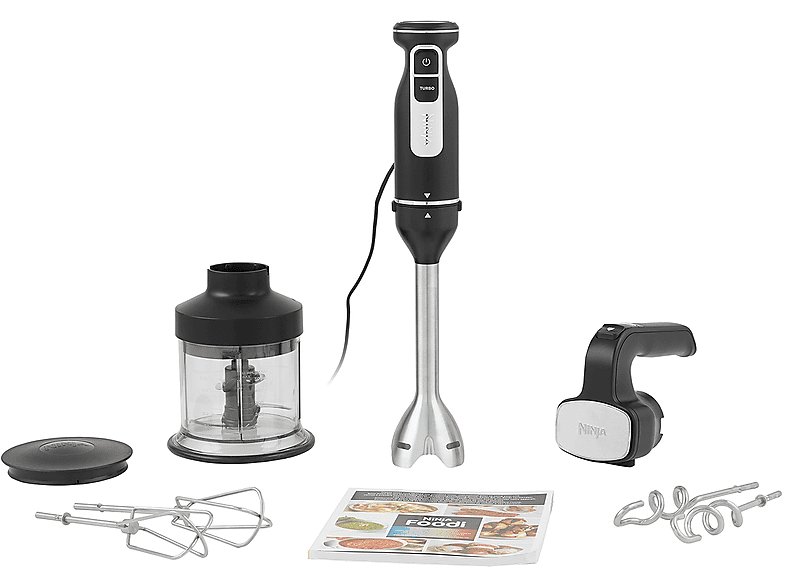 Frullatore ad immersione NINJA POWERBASE 3 IN 1 CI100EU, Potenza massima 850 W, Recipiente da 0.7 l, Livelli di potenza 5 velocità, Nero