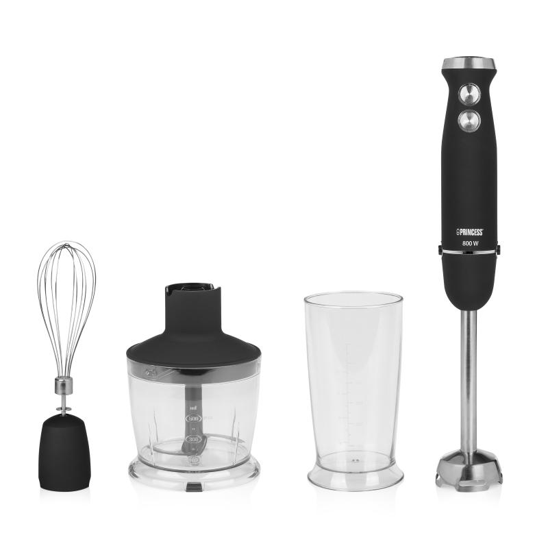 FRULLATORE AD IMMERSIONE PRINCESS 221220 SET MIXER IMMERSIO, Potenza massima 800 W, Recipiente da 0.8 l, Livelli di potenza 5 velocità, Nero / Plastica