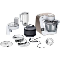 Frullatore BOSCH MUM5XW20, 1000W, Ciotola in Acciaio Inox da 3.9 L, 7 Livelli di Velocità, Timer Integrato, Fruste, Gancio, e Dischi Vari Inclusi, Lavabili Lavastoviglie, Bianco